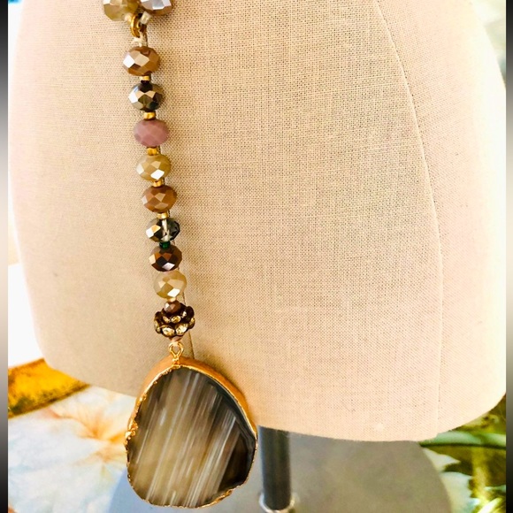 Vintage Designer Slice Pendant Crystal Bead Necklace - Picture 6 of 12